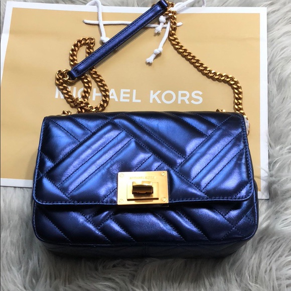 Michael Kors Vivianne Blue Leather Shoulder Bag - Picture 5 of 8